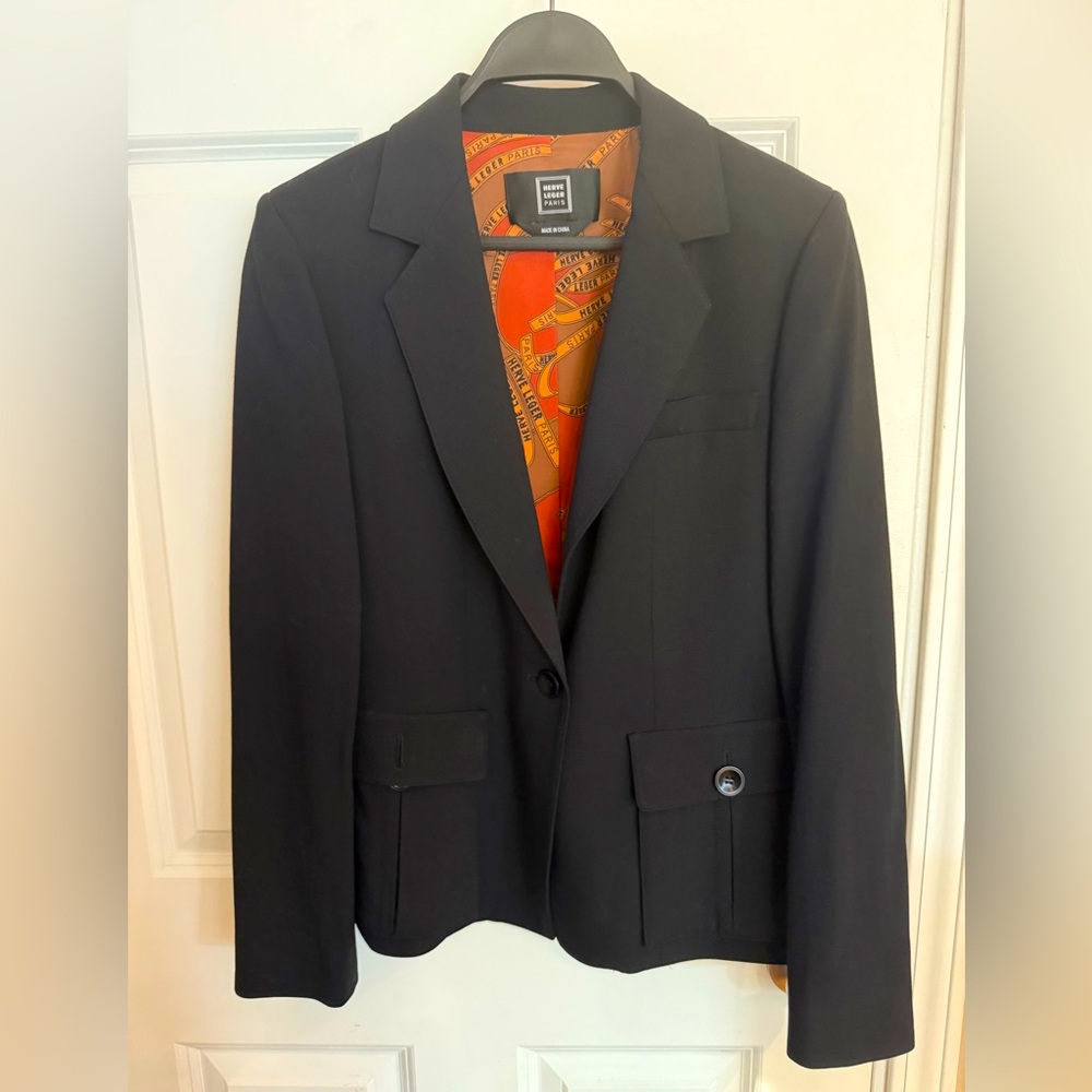 Herve Leger Paris Black Wool Blend Blazer Size 4